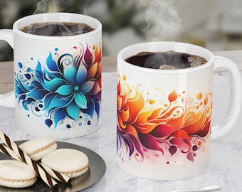 Floral Rainbow Mug Wrap, Chakra Colours Mandala 11oz and 15oz Mug Sublimation Design, Instant Download Flower Mandala Mug Wrap Design PNG