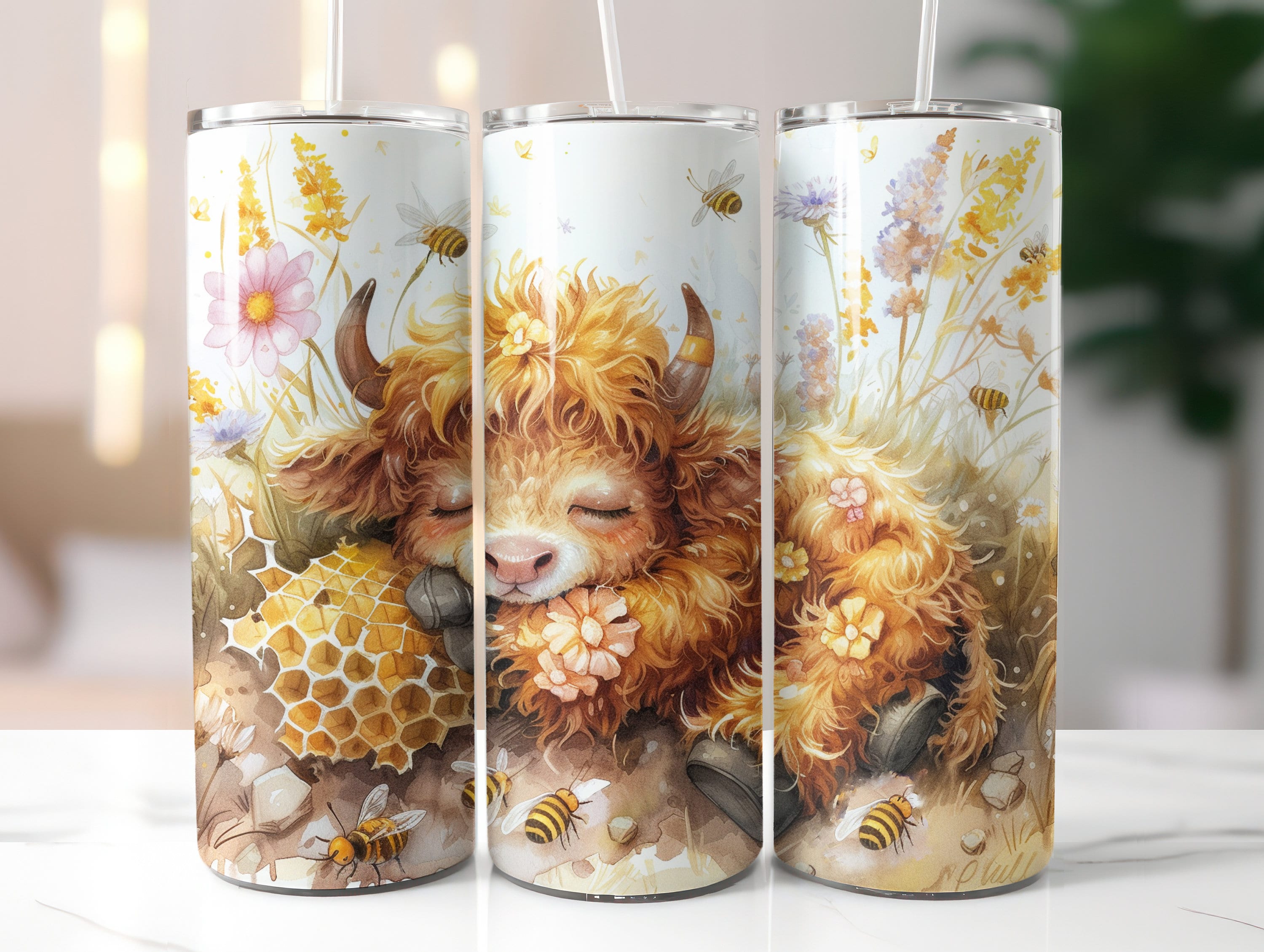 Cute Baby Highland Cow Tumbler Wrap, Highland Cow and Honey 20oz Skinny ...