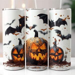 Halloween Pumpkins & Bats 20oz Skinny Tumbler Sublimation Design, Spooky Pumpkins Tumbler Wrap, Digital Download Halloween Tumbler Wrap PNG