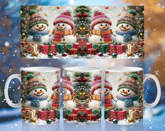 Niedliche Schneemann Mug Wrap, Weihnachtsschneemann 11 Unze und 15 Unze Tasse Sublimationsdesign, digitaler Download Festliche Geschenke Dekorationen Mug Wrap PNG