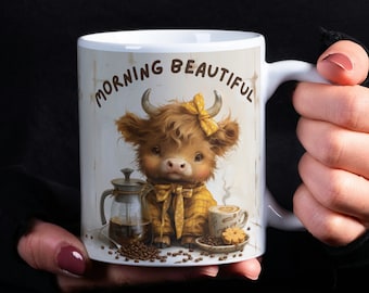 Coffee Love Mug Wrap, Self Motivation Baby Highland Cow 11oz & 15oz Mug Sublimation Design, Coffee Lover&#39;s Positive Affirmation Mug Wrap PNG
