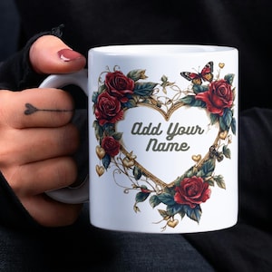 Valentinstag Becher Wrap, Text Herz und rote Rosen Valentinstag Becher Sublimationsdesign, 11 Unze und 15 Unze romantische Liebe Becher Wrap PNG