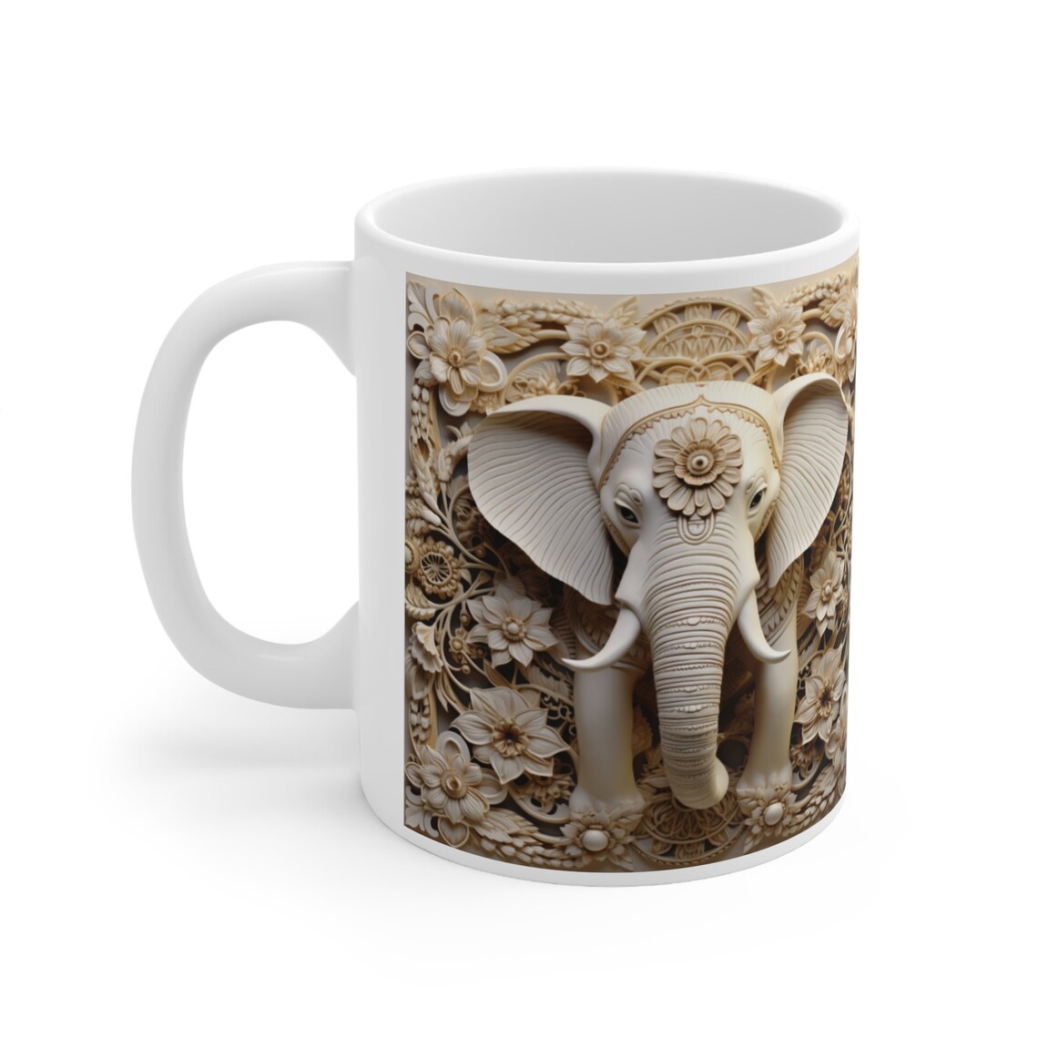 Mug Cadeau Éléphant Trop Mignon - Tasse Céramique Blanche 'Wuv U' - Anniversaire