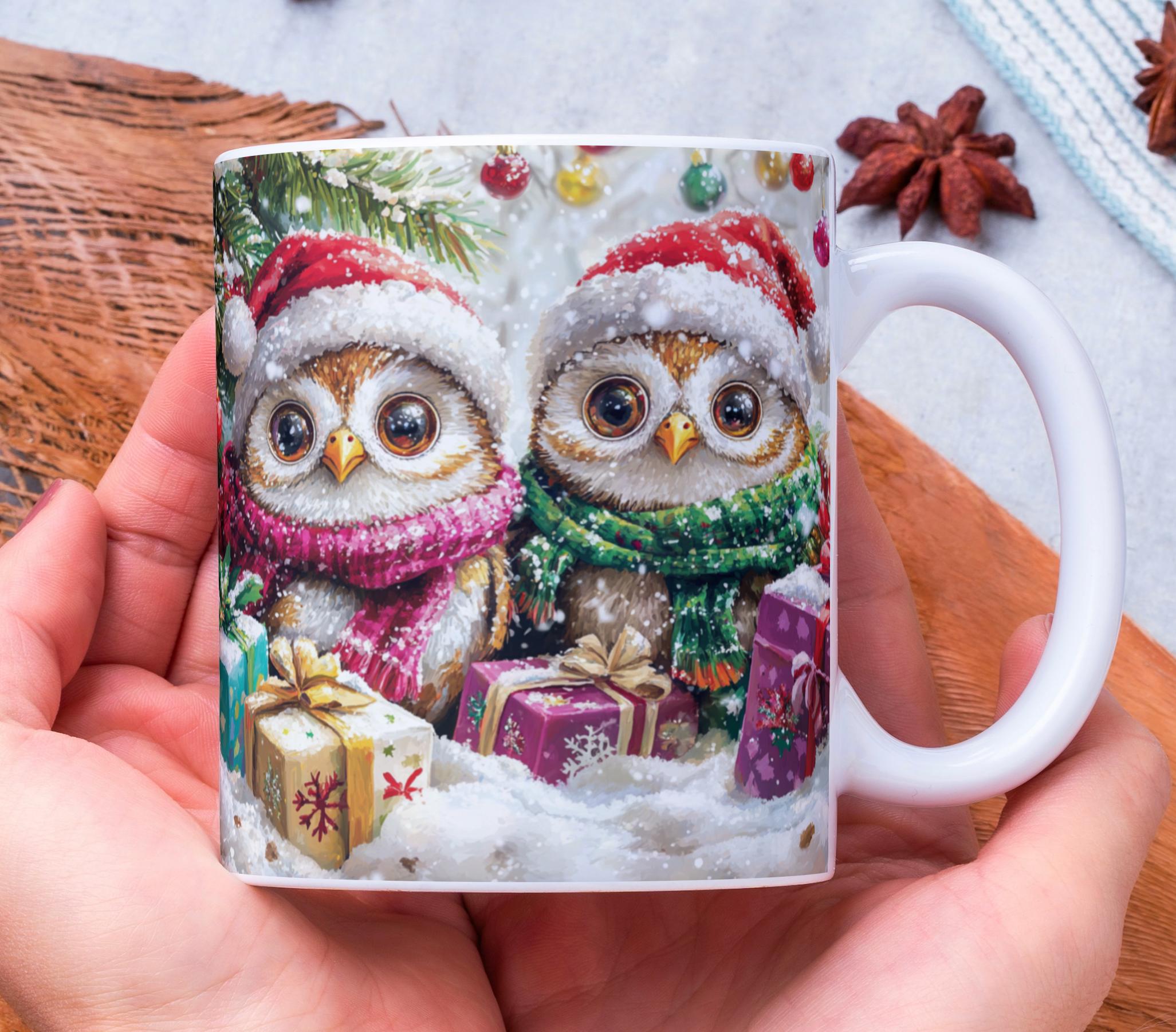 クリスマス動物マグカップラップ、サンタ帽子をかぶったかわいい
