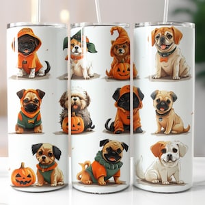 Halloween Dogs Tumbler Wrap, Cartoon Pumpkin Dogs Tumbler Wrap, Dog Lover's 20oz Skinny Tumbler Sublimacja Design, Funny Dogs Tumbler PNG