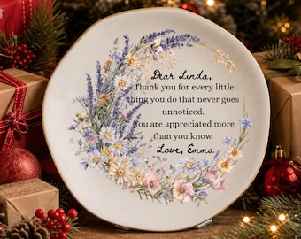 Personalized Jewelry Dish, Custom Thank you Ring Dish, Add Name Floral Appreciation Trinket Dish Gift,  Customized Best Friend Birthday Gift