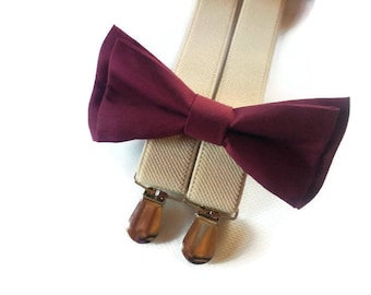 burgundy bow tie,beige suspenders,ring bearer outfit, groomsmen bow ties,groom bow tie,ringbearer bowtie,bow ties for men,pocket square