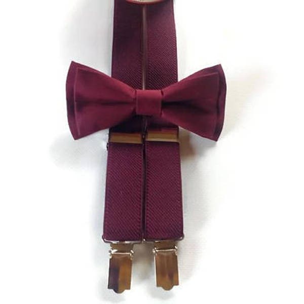 mens burgundy suspenders and bow tie