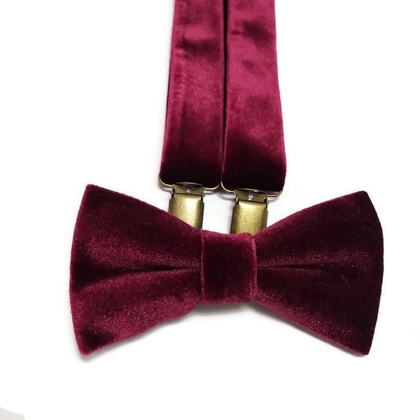 BURGUNDY velvet necktie bowtie ringbearer toddler outfit wedding ideas groomsmen