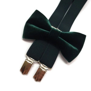 EMERaLD Green Bowtie Y-back suspenders for baby boys Wedding outfit for ring bearer ToddlerInfant bowties Groomsmen VELVET neck ties DadSons