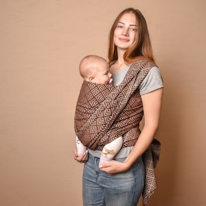Woven baby carrier wrap brown cotton for newborn to toddler one size