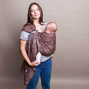 Canguru para bebê com argola de algodão marrom Jacquard Leaf
