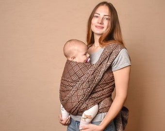 Woven baby carrier wrap brown cotton for newborn to toddler one size