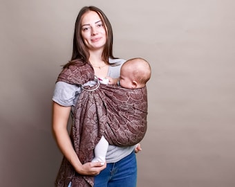 Brown cotton ring sling baby carrier jacquard Leaf