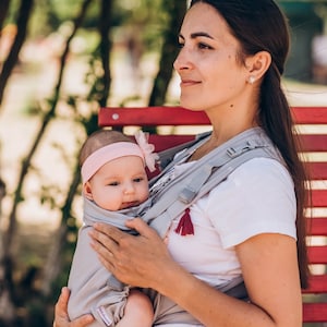 Envoltório porta-bebê de linho cinza ajustável mei tai