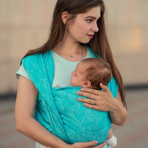 Turquoise woven baby wrap carrier cotton