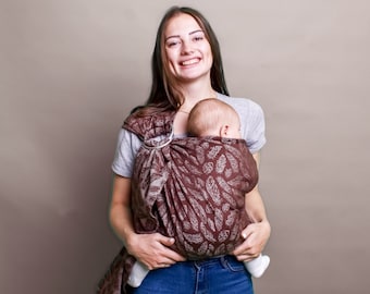 Brown cotton ring sling baby carrier jacquard