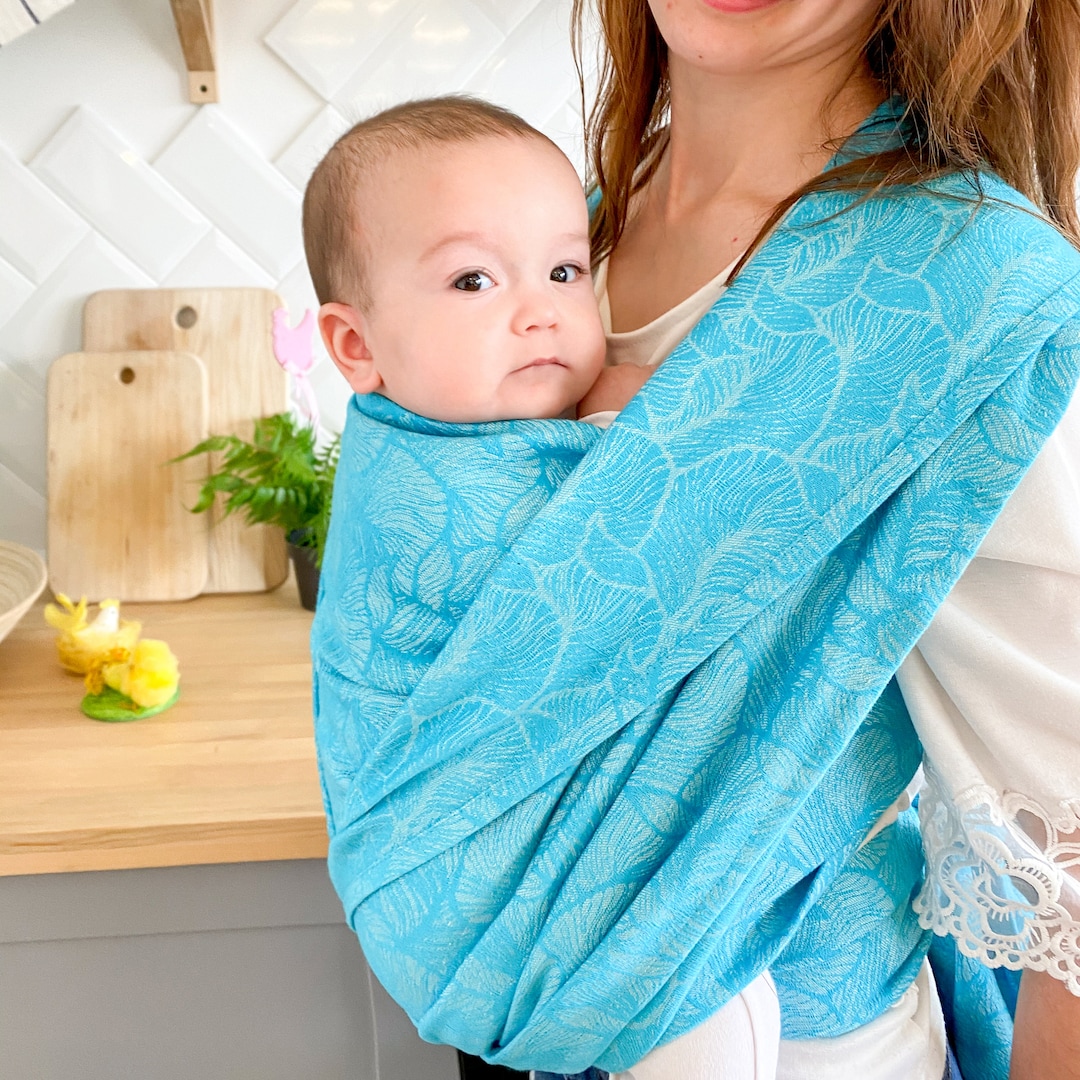 Woven Baby Wrap Carrier Organic Cotton Turquoise Leaf Etsy