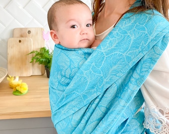 Woven baby wrap carrier cotton turquoise Leaf