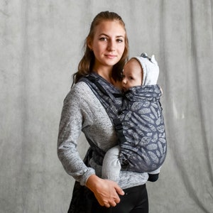 Baby wrap mei tai baby carrier Gray Feathers organic cotton mei tai baby wrap