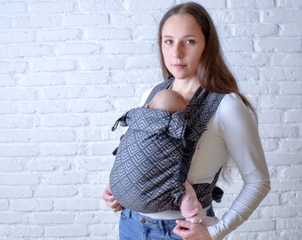 Cotton mei tai baby carrier Gray Geometry. Newborn, infant and toddler