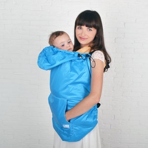 2 in 1 blue babywearing coat extender, toddler carrier cover, baby wrap cover.