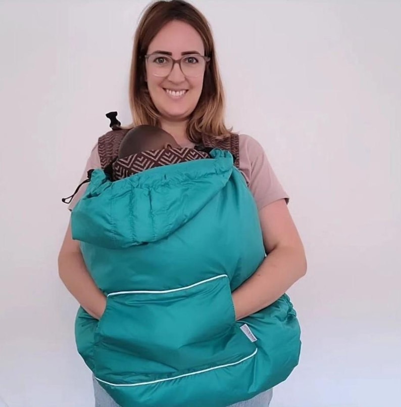 Universal Baby Carrier Cover: 3-Season Windproof Fleece-Lined Turquoise