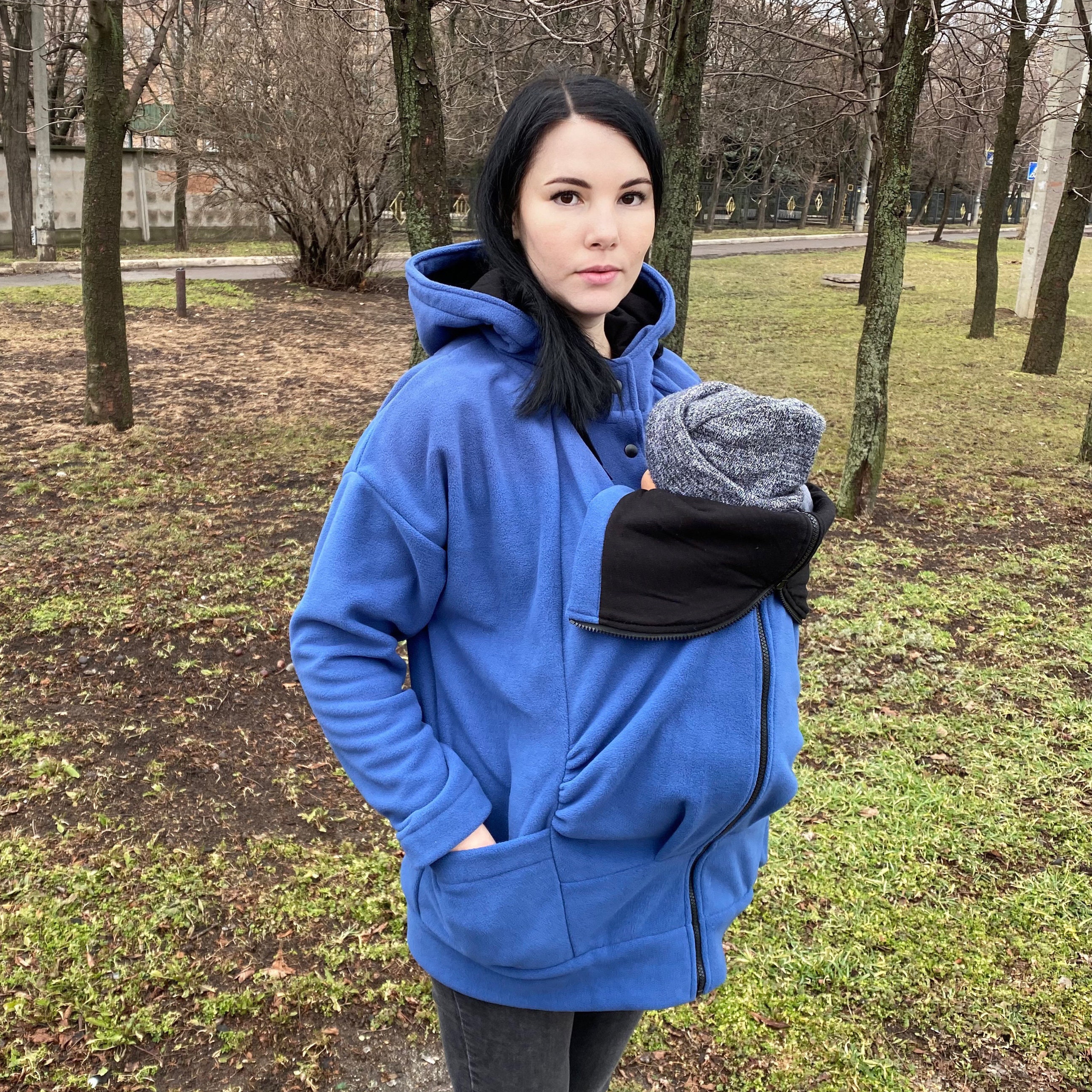 Blue Fleece Babywearing Hoodie - Mom Jacket (L Size)