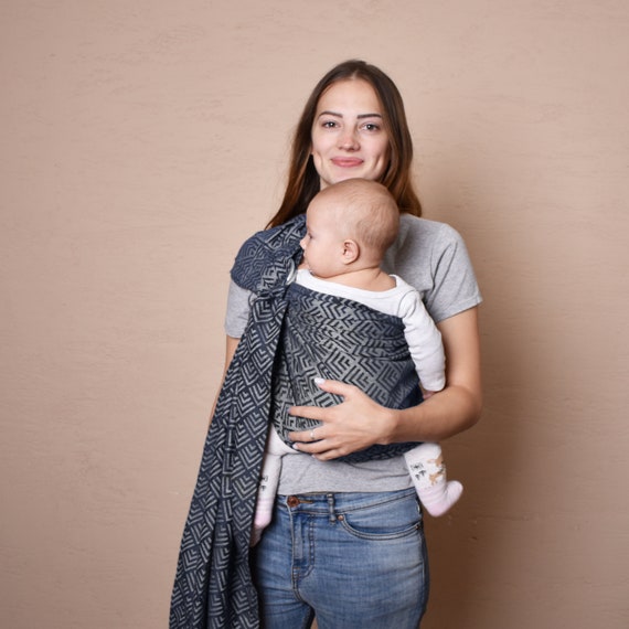 Anillo de algodón orgánico honda gris rombs. Baby sling jacquard algodón.  Envoltura de bebé de cabestrillo de anillo. -  México