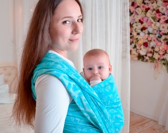 Turquoise feathers baby wrap carrier, baby sling carrier, baby carrier topper