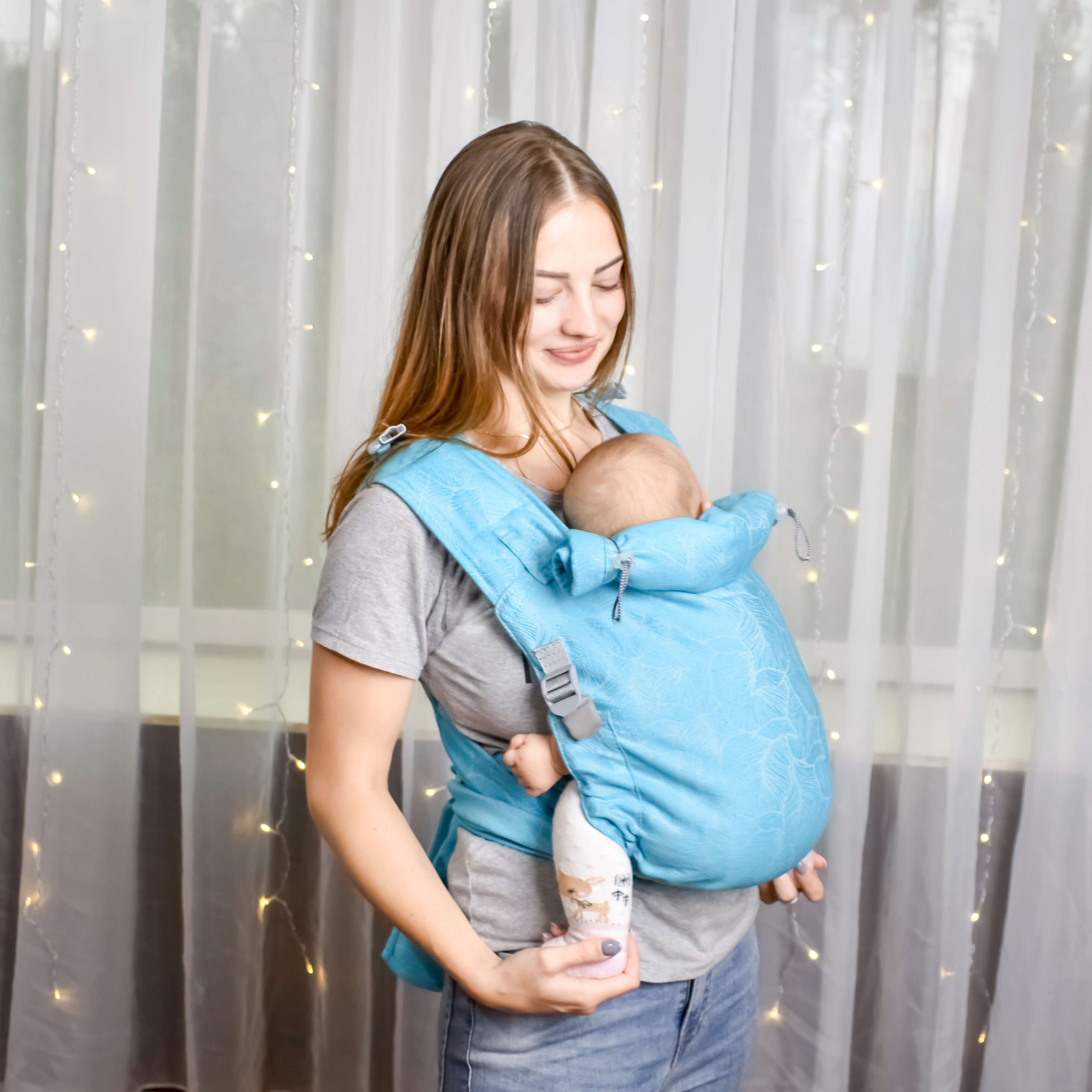 Baby Wrap Mei Tai Baby Carrier Gray Feathers Organic Cotton Mei