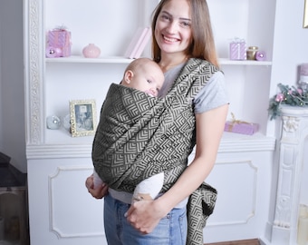 Woven cotton wrap baby carrier Gray Geometry