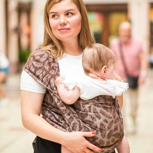 Woven baby carrier wrap brown cotton for newborn to toddler one size