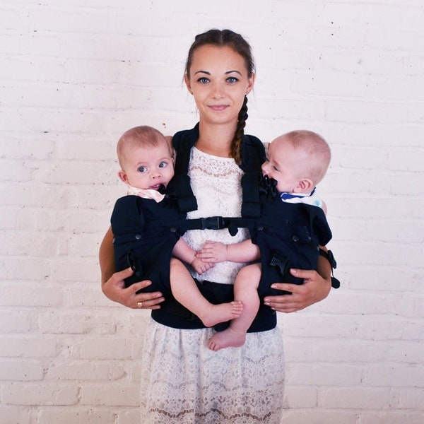 4 in 1 Malishastik Twin Baby Carrier Adapt Black (Zwillingsbabytrage, Twinsling, Zwillingsbaby, Tandemtragen, Tandemtragen)