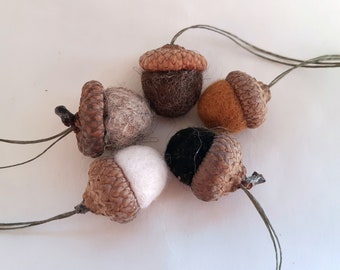 Set of 5 Handmade Wool Felt Acorn Ornaments