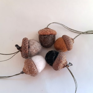 Set of 5 Handmade Wool Felt Acorn Ornaments Mixed