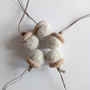 Set of 5 Handmade Wool Felt Acorn Ornaments Grey