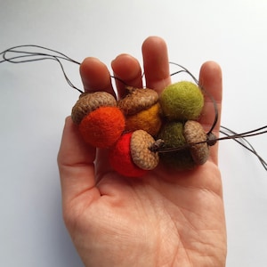 Set of 5 Handmade Wool Felt Acorn Ornaments / Colorful 2