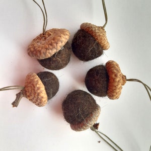 Set of 5 Handmade Wool Felt Acorn Ornaments Black