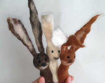 Traditional wet-felted Finger Puppets / Rabbit