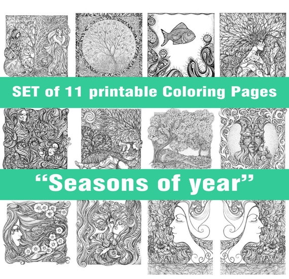 Download 11 Printable Pdf Coloring Pages Set Seasons Of Etsy
