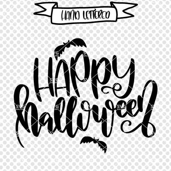 Happy Halloween SVG, halloween svg file, hand lettered SVG, Digital cut file, bat svg, boo svg, halloween cut file, commercial use OK
