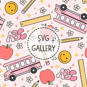 Różowy wzór Back to School Seamless Pattern Repeat do sublimacji tkanin, nadruk dziewczęcy School, apple, abc, papier cyfrowy, do użytku komercyjnego