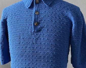 Men’s Crochet Polo Shirt Pattern PDF, 4 Ply, Long Loop Design, Sizes Sml–2XL, PDF Download Only