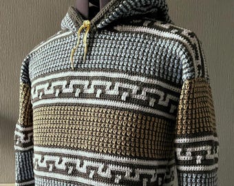 Men's Crochet Hoodie Pattern PDF • DK Yarn • Keystone and Linen Stitch Design • Sizes Sml–2XL • PDF Download Only