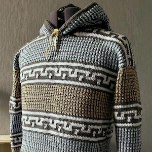 Men's Crochet Hoodie Pattern PDF, DK Yarn, Keystone and Linen Stitch Design, Sizes Sml–2XL, PDF Download Only
