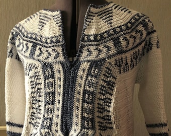 Crochet Pattern, Two Colour Dashiki Style V Neck Shirt