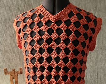 Men's Crochet PDF Pattern, Checkered Mesh Tank Top