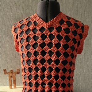 Men's Crochet PDF Pattern, Checkered Mesh Tank Top
