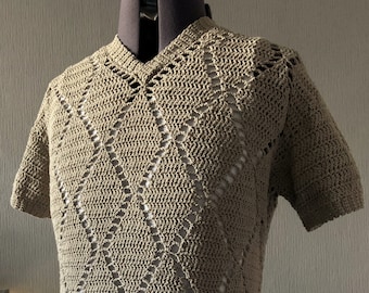 Men's Crochet Pattern, Diamond Mesh V-Neck Top